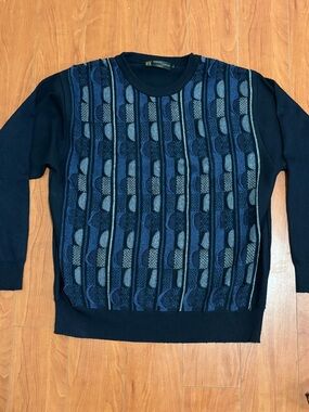 Men's Navy Geometric Panel Crewneck Sweater